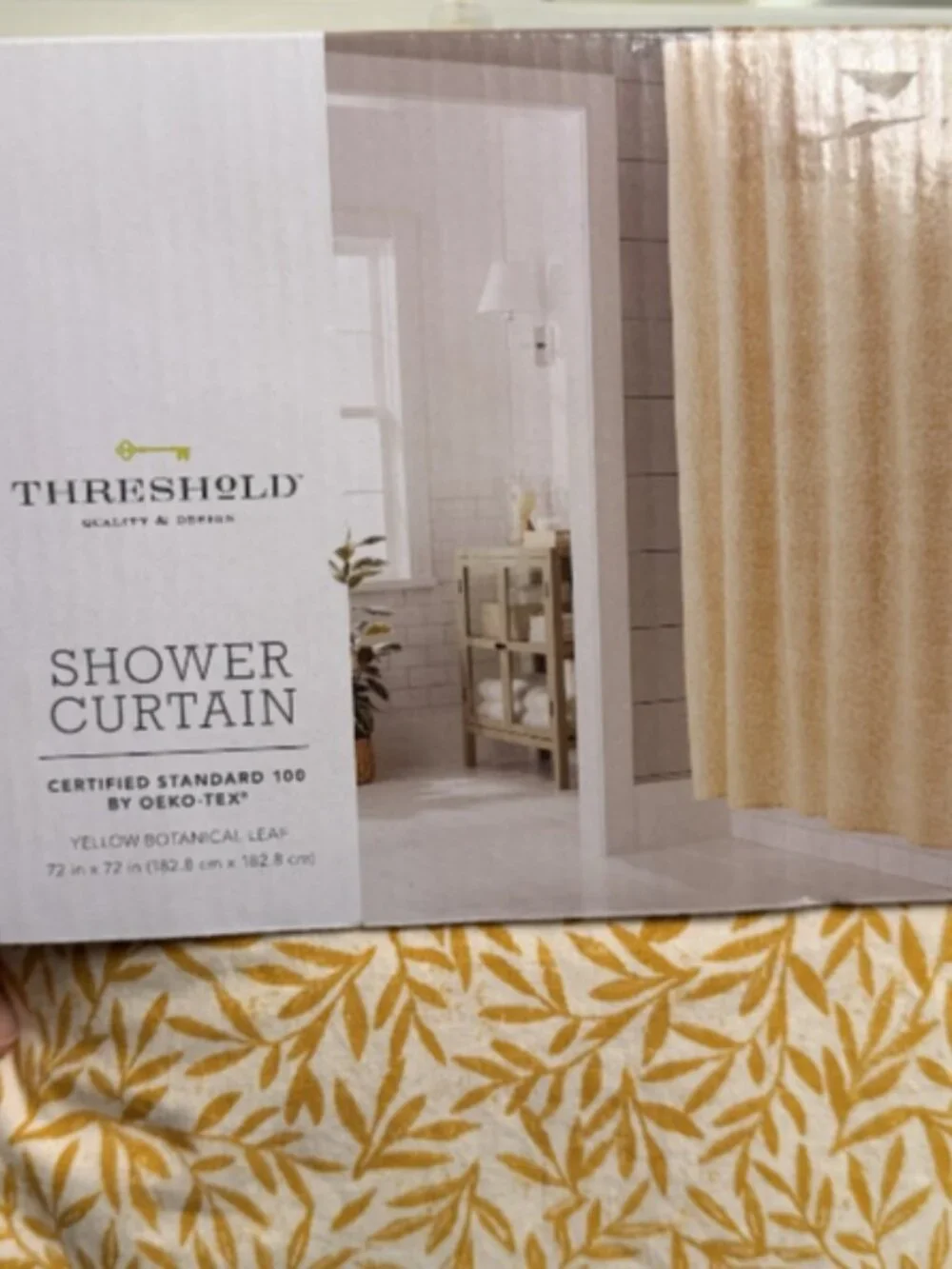 NEW Threshold Fabric Shower Curtain Yellow Botanical Leaf 72” x 72” Gold White